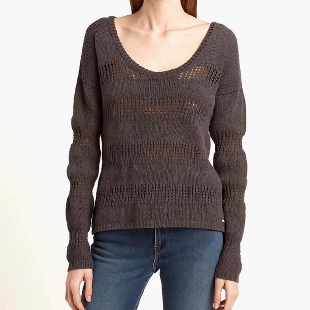 Garage Open Knit Sweater Gray Crewneck Relaxed Fit XS